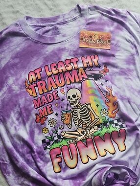George Purple Tie-Dye 'At Least My Trauma Made Me Funny' Graphic Tee